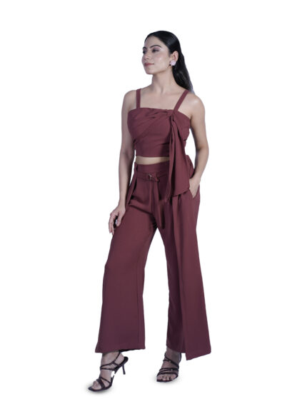 Rust Coord Set with Scarf Look Crop Top