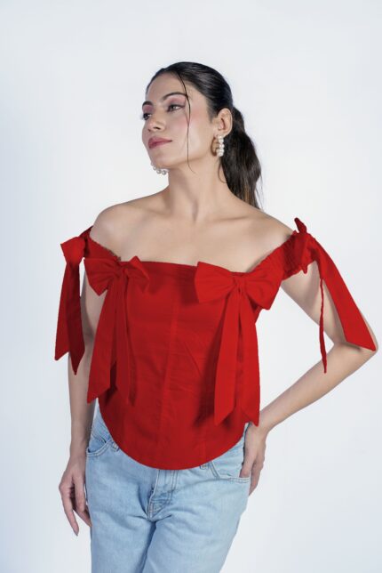 Bare-shouldered Bow Detailed Top - Red