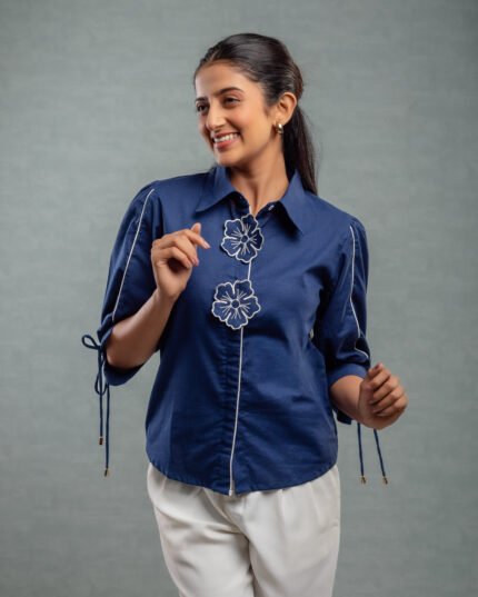 Navy Blue Flower Top Shirt