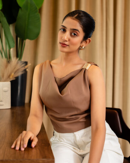 Satin Cowl Top - Brown